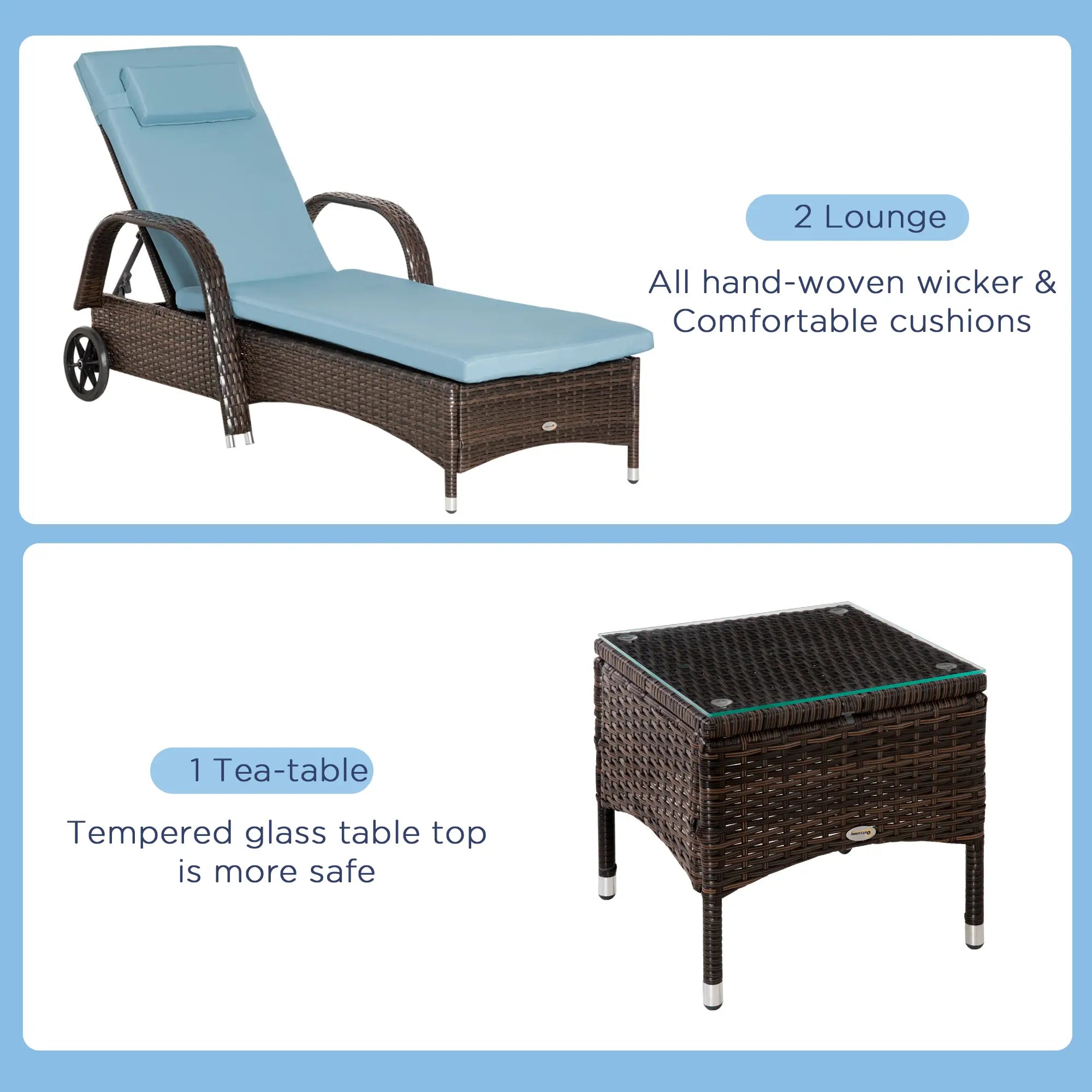 3-Piece Wicker Patio Lounger Set, PE Rattan, Brown/Grey Chaise Loungers at Gallery Canada