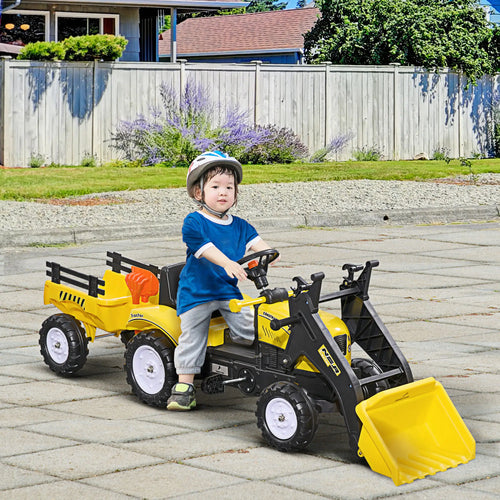Front Loader Excavator Ride On Toy, 6 Wheels, Controllable Bucket, Yellow