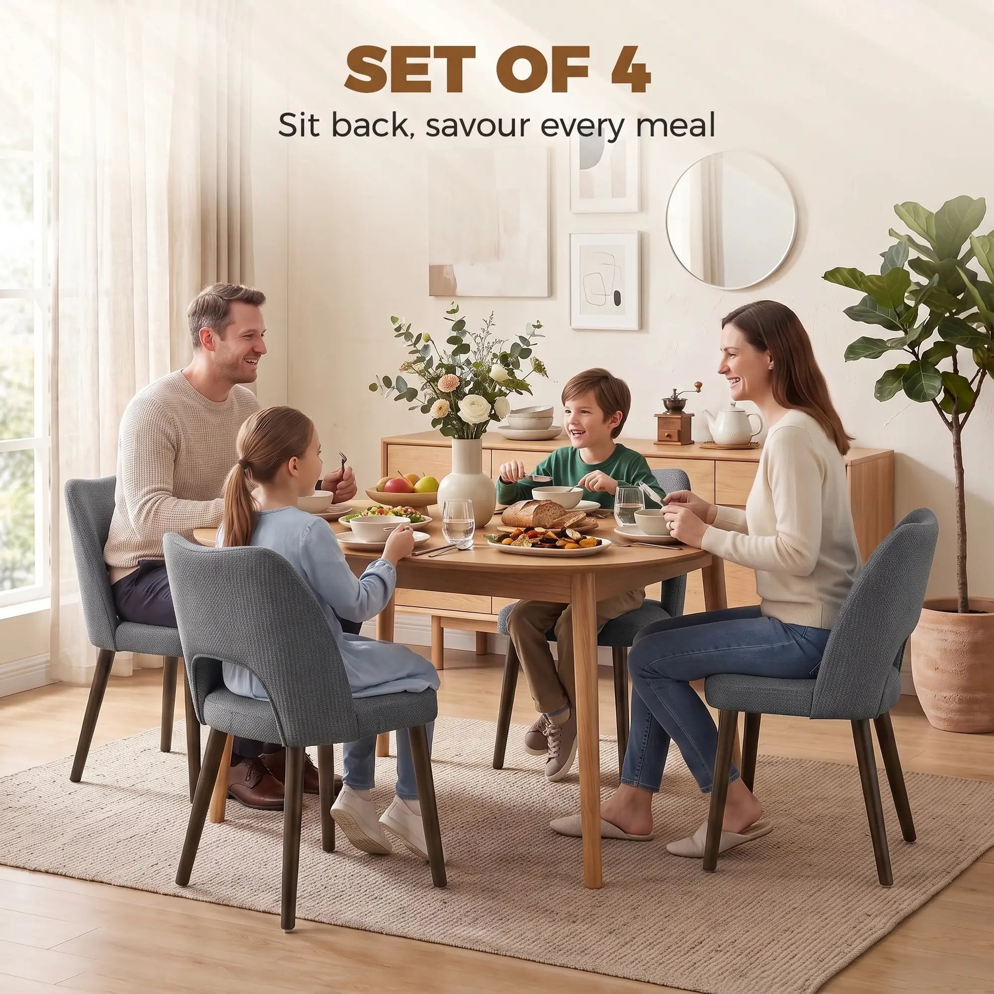 Upholstered Dining Chairs Set, Rubberwood Legs, Dark Grey Dining Chairs at Gallery Canada