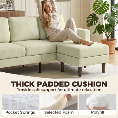78" L-Shaped 3-Seater Sofa with Ottoman, Beige, Beige L Shaped Couchs at Gallery Canada
