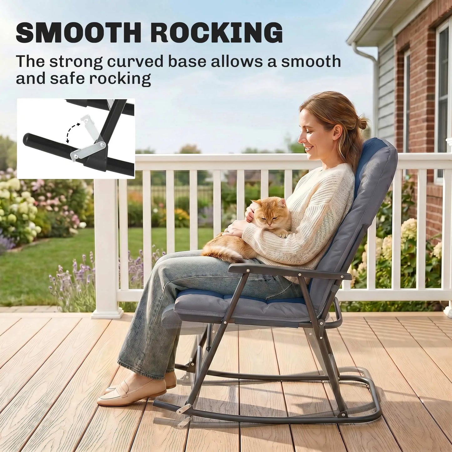 Folding Rocking Chair Set, 2 Padded Rockers with Armrest, Navy Blue Outdoor Rocking Chairs at Gallery Canada