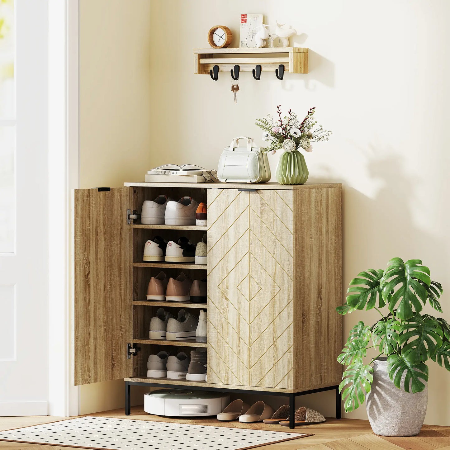 Shoe Storage Cabinet for 15 Pairs, Adjustable Shelves, Oak Shoe Storage Cabinets & Racks at Gallery Canada