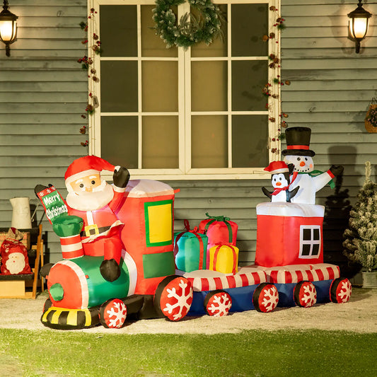 8ft Inflatable Christmas Train, Santa Snowman Penguin, LED Yard Display Christmas Inflatables Red at Gallery Canada