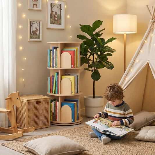 3-Tier Rotating Bookshelf, 360° Revolving Bookcase, Natural Baby & Kids Storage Natural at Gallery Canada