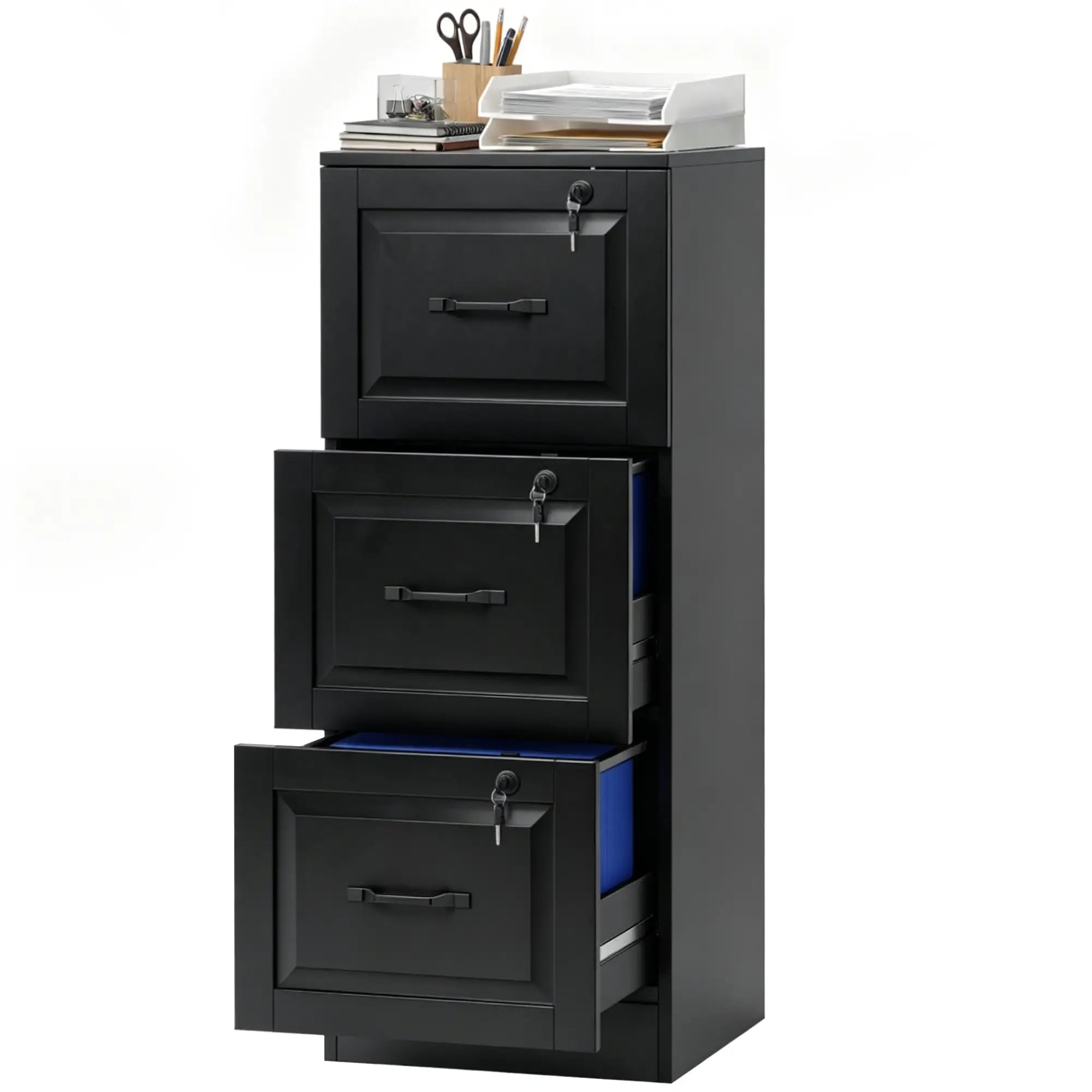 3 Drawer File Cabinet With Lock, Vertical Filing Cabinet, Black Office Cabinets & Cupboards Black at Gallery Canada