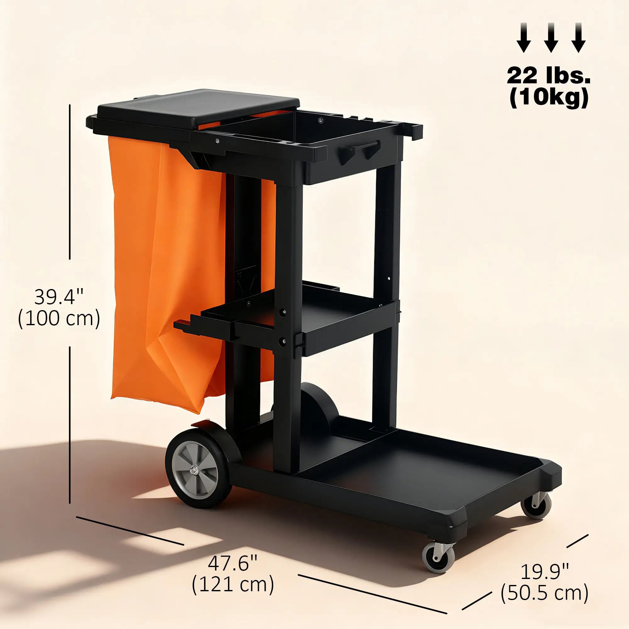 Commercial Janitorial Cart, 3 Tier Shelves, Black Household Supplies at Gallery Canada