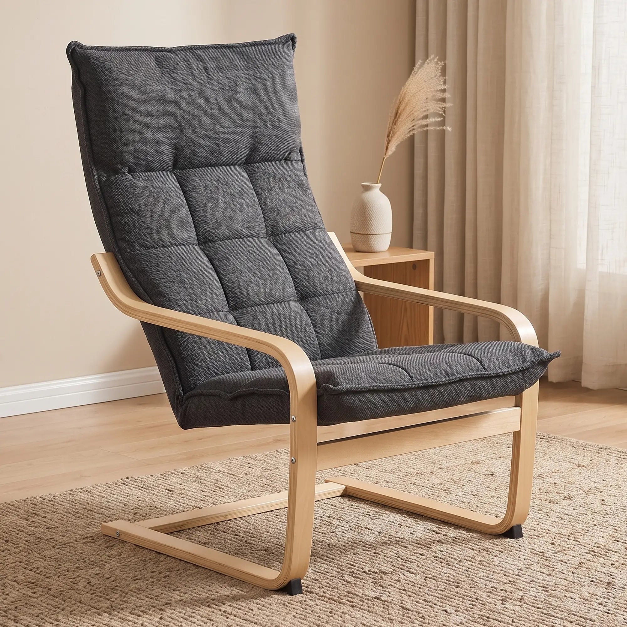 Modern Upholstered Armchair, Curved Leg, Living Room, Dark Grey Accent Chairs at Gallery Canada