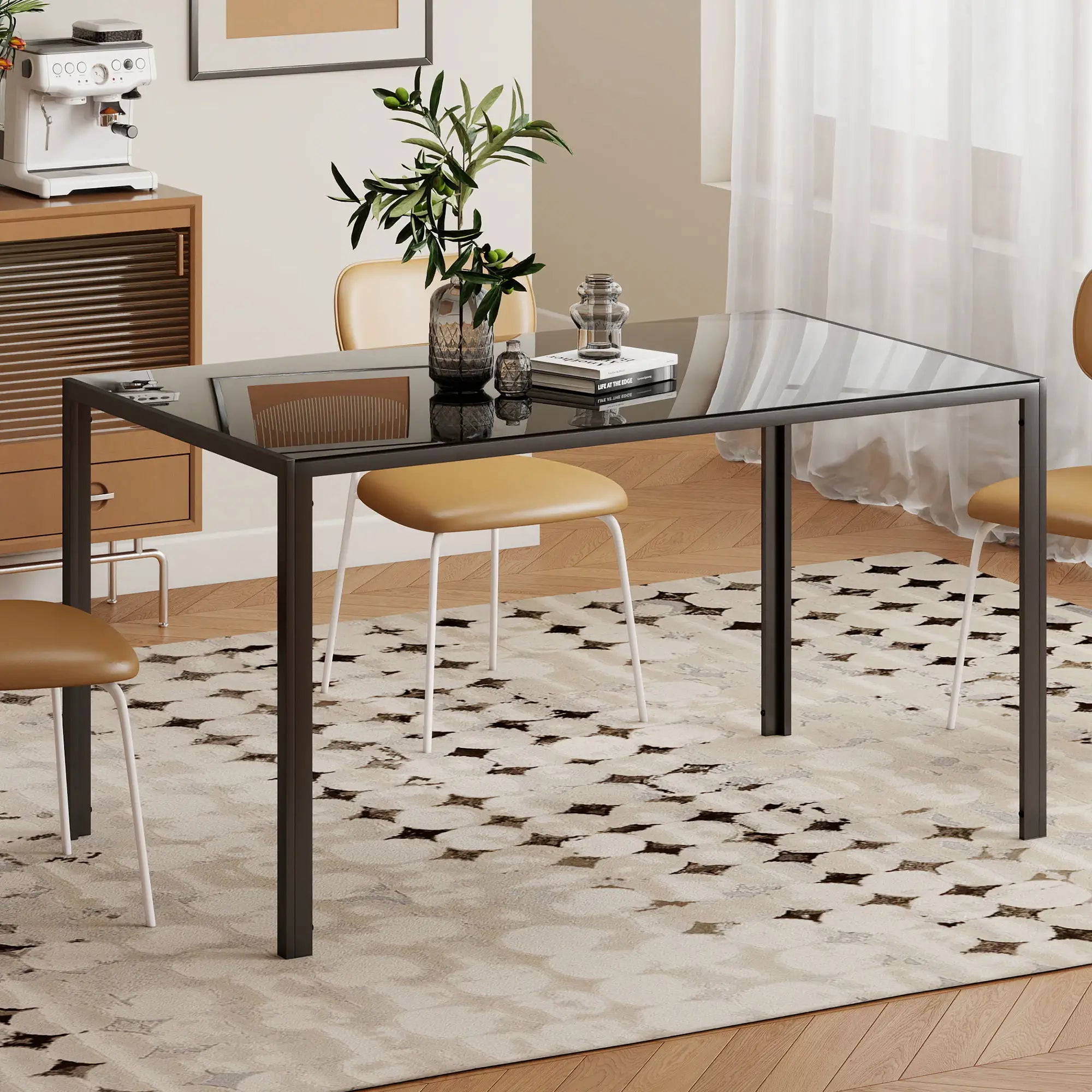Rectangular Kitchen Table For 4 People, Tempered Glass Tabletop, Black Dining Tables at Gallery Canada