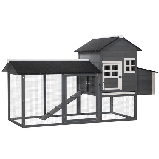84'' Wooden Chicken Coop, Hen Hutch, Backyard Poultry Run Chicken Coops Grey and White at Gallery Canada