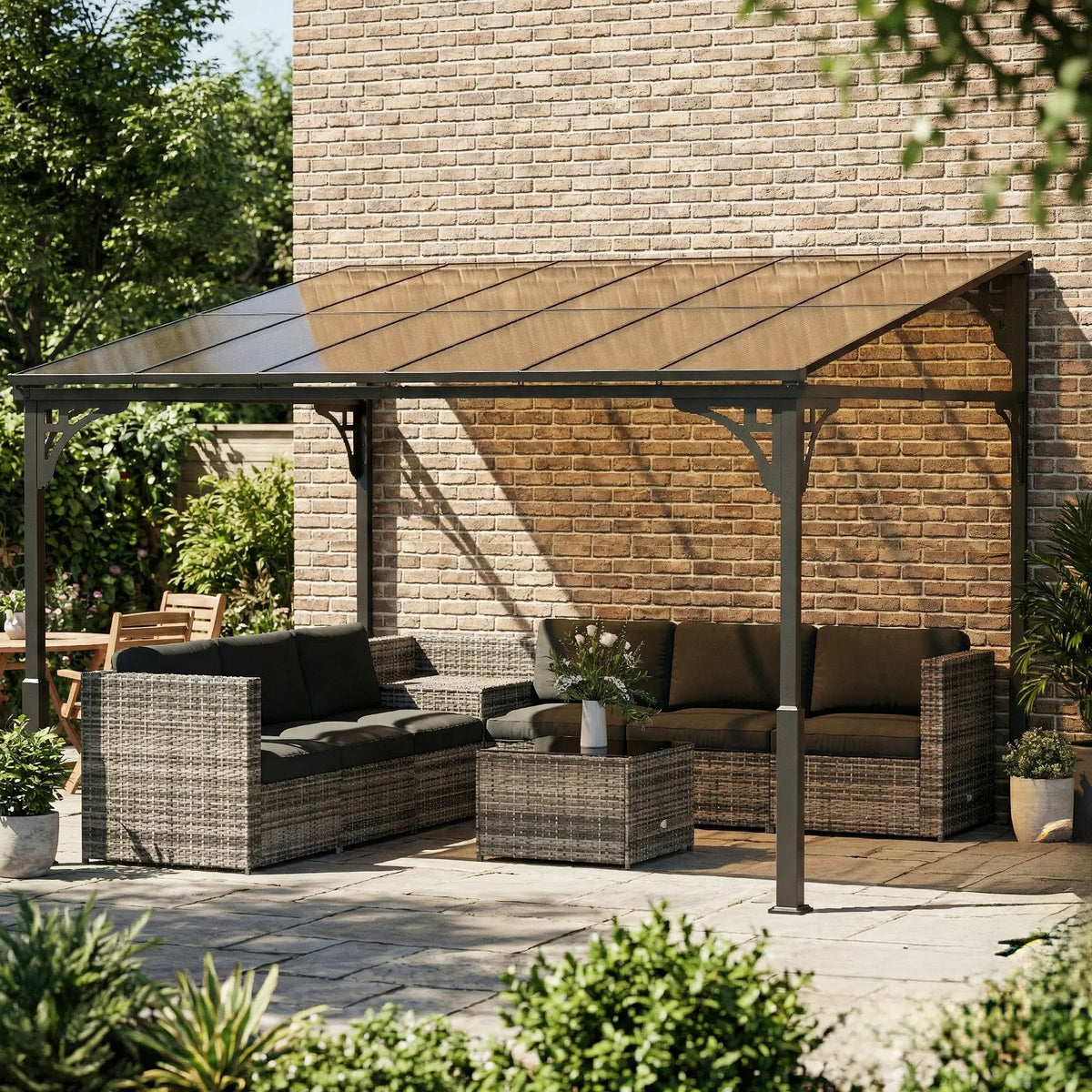 11' x 10' Outdoor Pergola, Wall Mounted Hardtop Gazebo, Polycarbonate Roof, Metal Frame Pergolas at Gallery Canada
