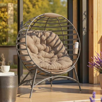 Egg Chair, Patio Lounge Chair, Foldable Basket Chair with Large Seat Cushion, Side Pocket, Sand Patio Chairs at Gallery Canada