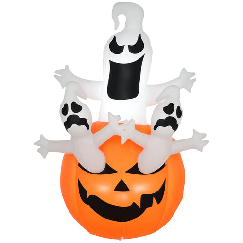 6FT Halloween Inflatable Jack-O-Lantern, Ghosts, LED Lights