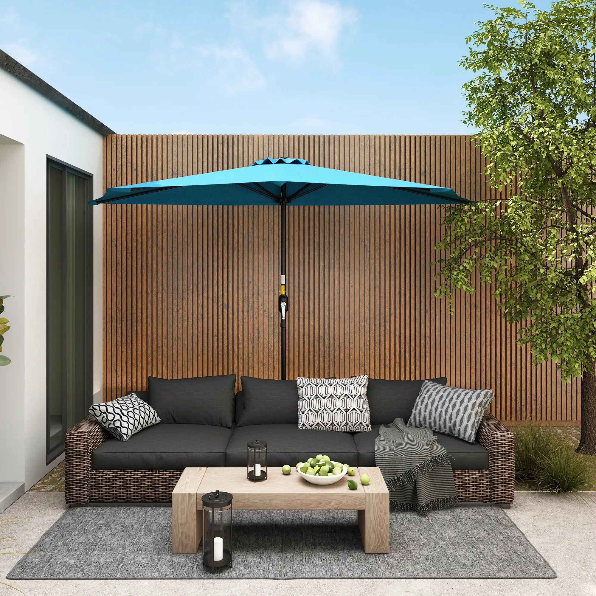 9ft Half Round Umbrella, 5 Ribs, Patio Garden Sun Shade, Light Blue Half Round Umbrellas at Gallery Canada
