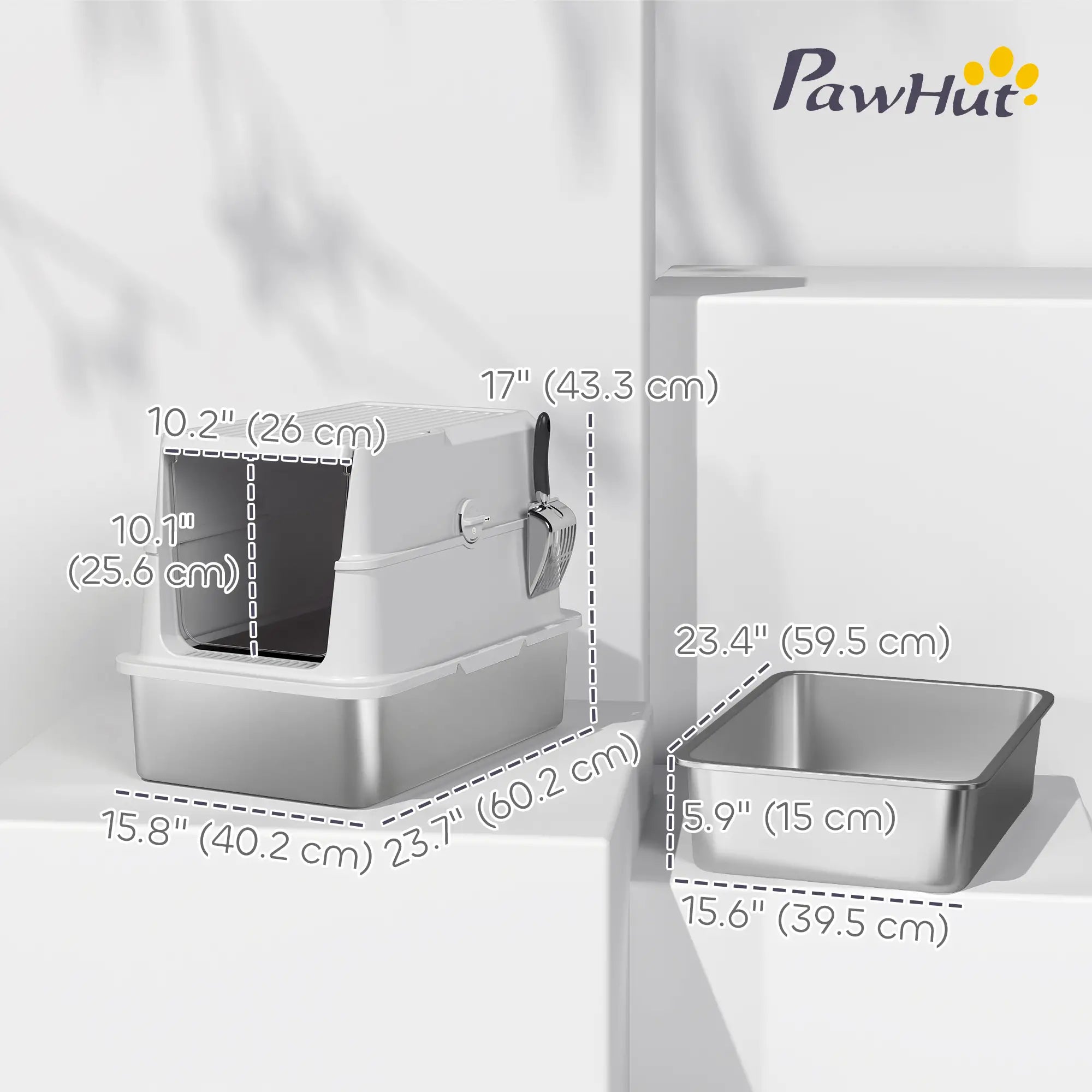 XL Stainless Steel Cat Litter Box, Flip Top, Scoop, Easy Clean Cat Litter Box Enclosures at Gallery Canada