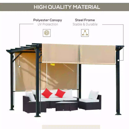 12' x 10' Outdoor Gazebo, Retractable Canopy, Steel Frame, Beige Pergolas at Gallery Canada