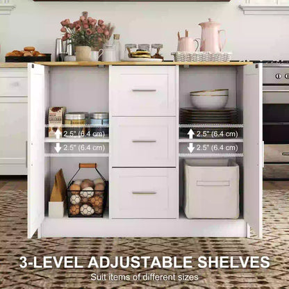 Kitchen Island with Storage, 3 Drawers, 2 Shelves, White Kitchen Islands & Kitchen Carts at Gallery Canada