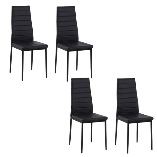 Modern High Back Dining Chairs, PU Leather, Metal Legs, Set of 4, Black