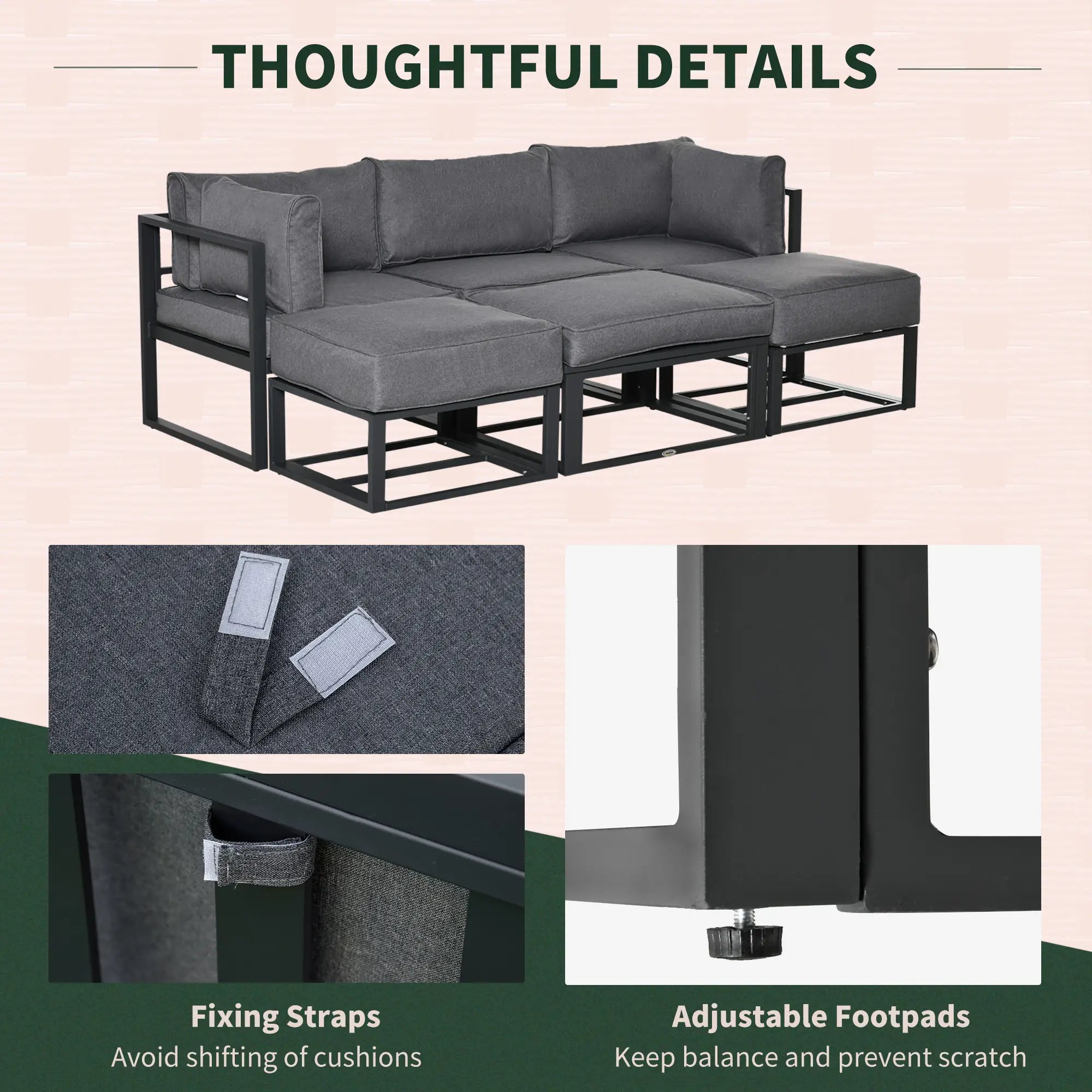 6 Piece Patio Furniture Set, Sectional Outdoor Daybed, Aluminum Frame, Grey Patio Furniture Sets at Gallery Canada