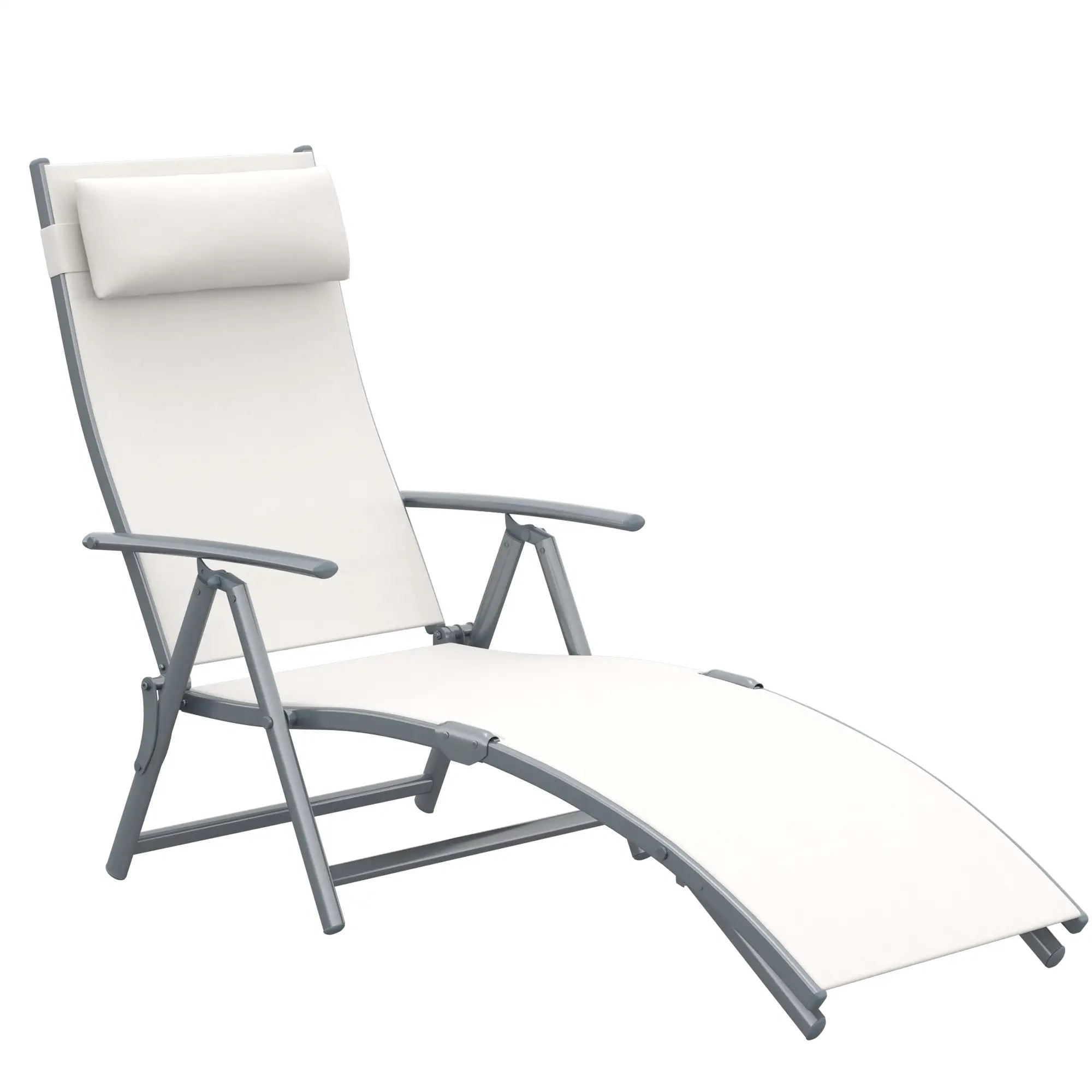 Heavy Duty Adjustable Folding Chair, Outdoor Sun Lounger, 7 Positions, Cream Lounger Chairs at Gallery Canada