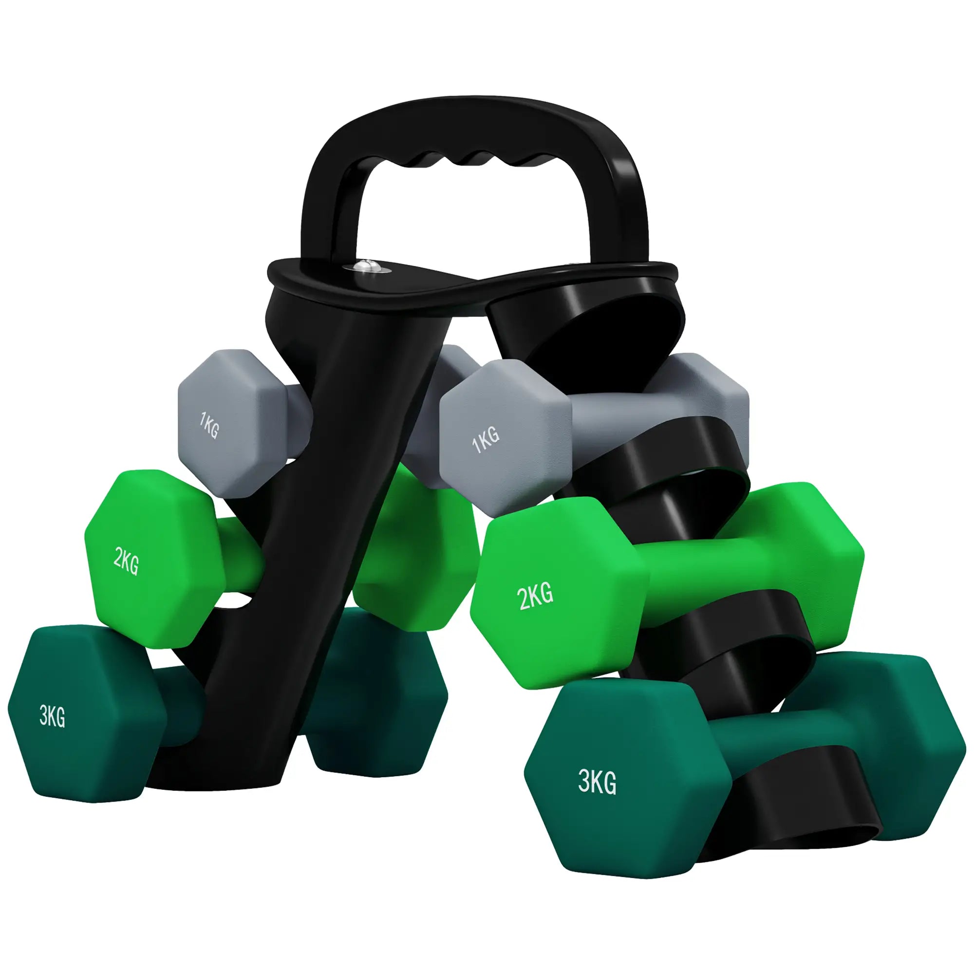 26 LBS Hex Dumbbell Set, Adjustable, Vertical Rack, Green Dumbbells & Barbells Grey, green and turquoise at Gallery Canada