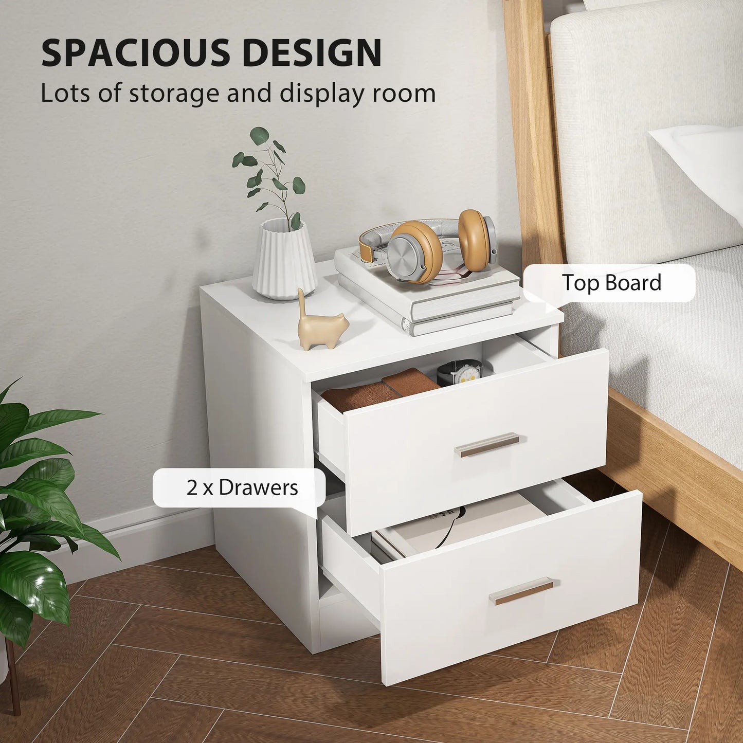 Modern Bedside Table with 2 Drawers, Nightstand, White Bedside Tables at Gallery Canada