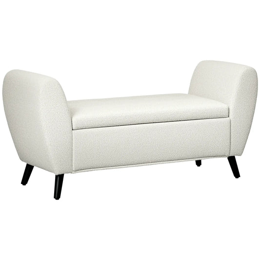 Upholstered Storage Bench with Arms, Cream White, Cream White Storage Ottomans & Benches Cream at Gallery Canada