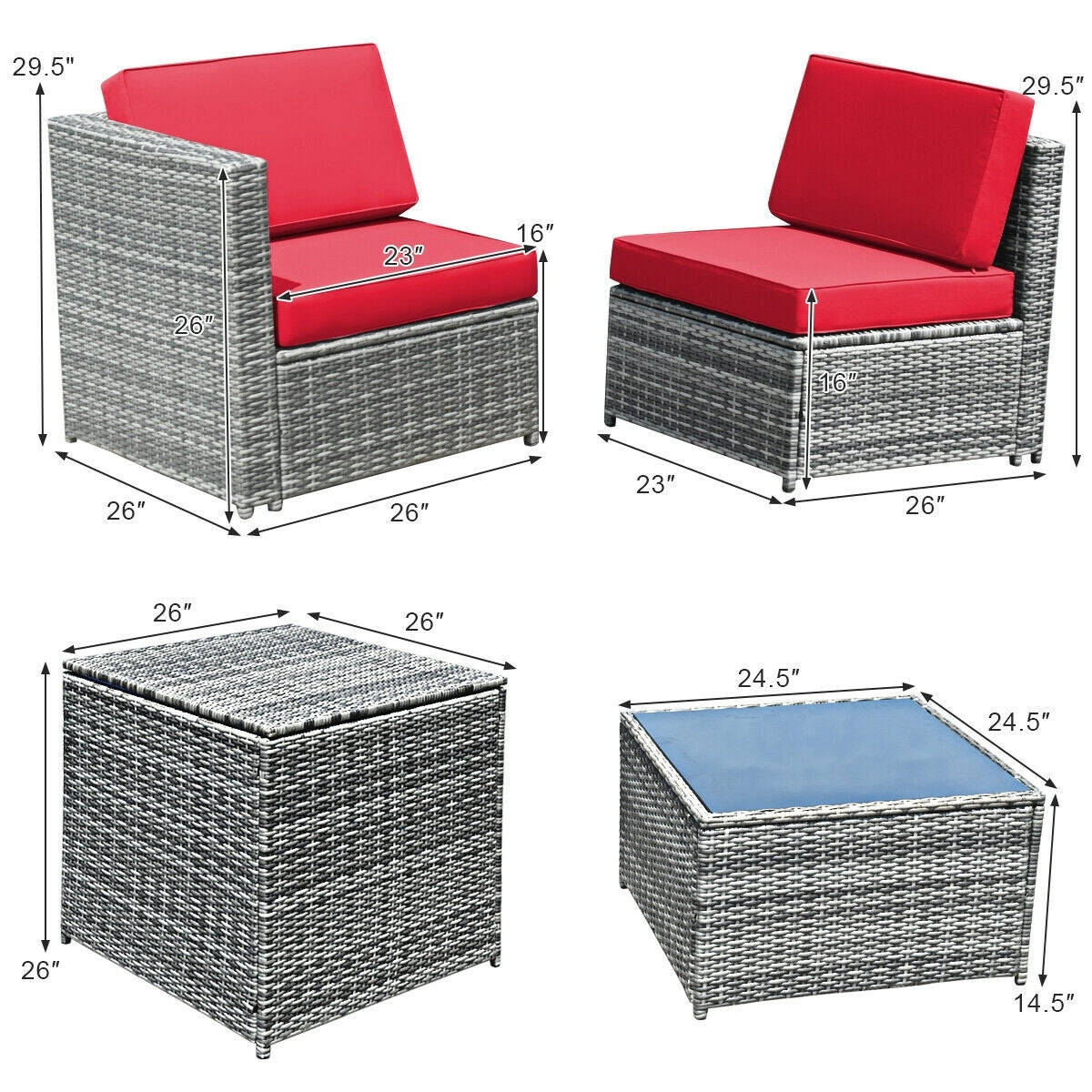 8 Piece Wicker Rattan Sofa Dining Set, Patio Furniture With Storage Table, Red Outdoor Sectionals at Gallery Canada