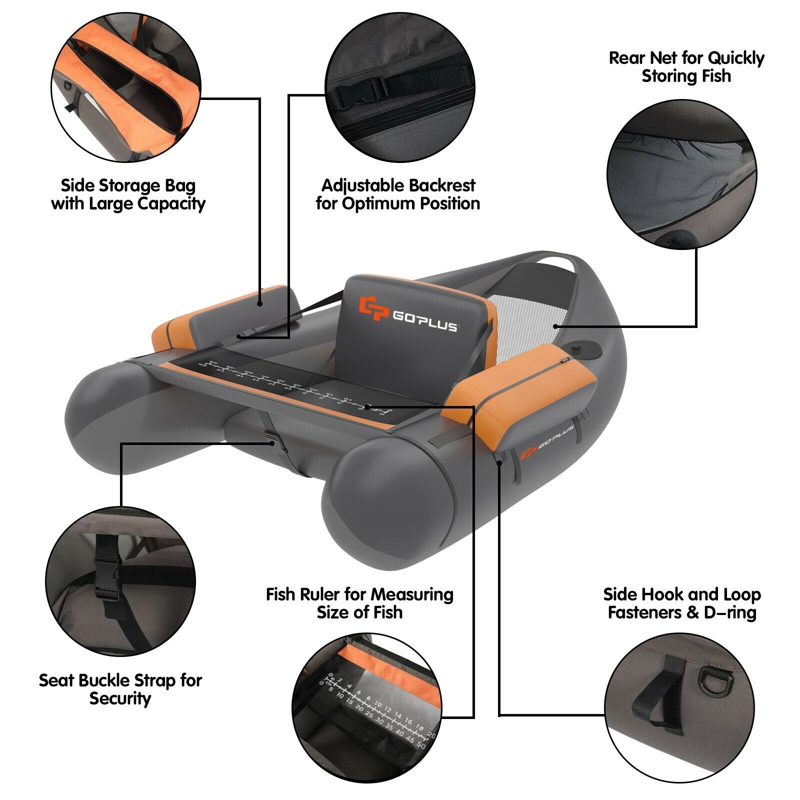 Inflatable Fishing Float Tube, With Pump Storage Pockets And Fish Ruler, Gray Surfing at Gallery Canada