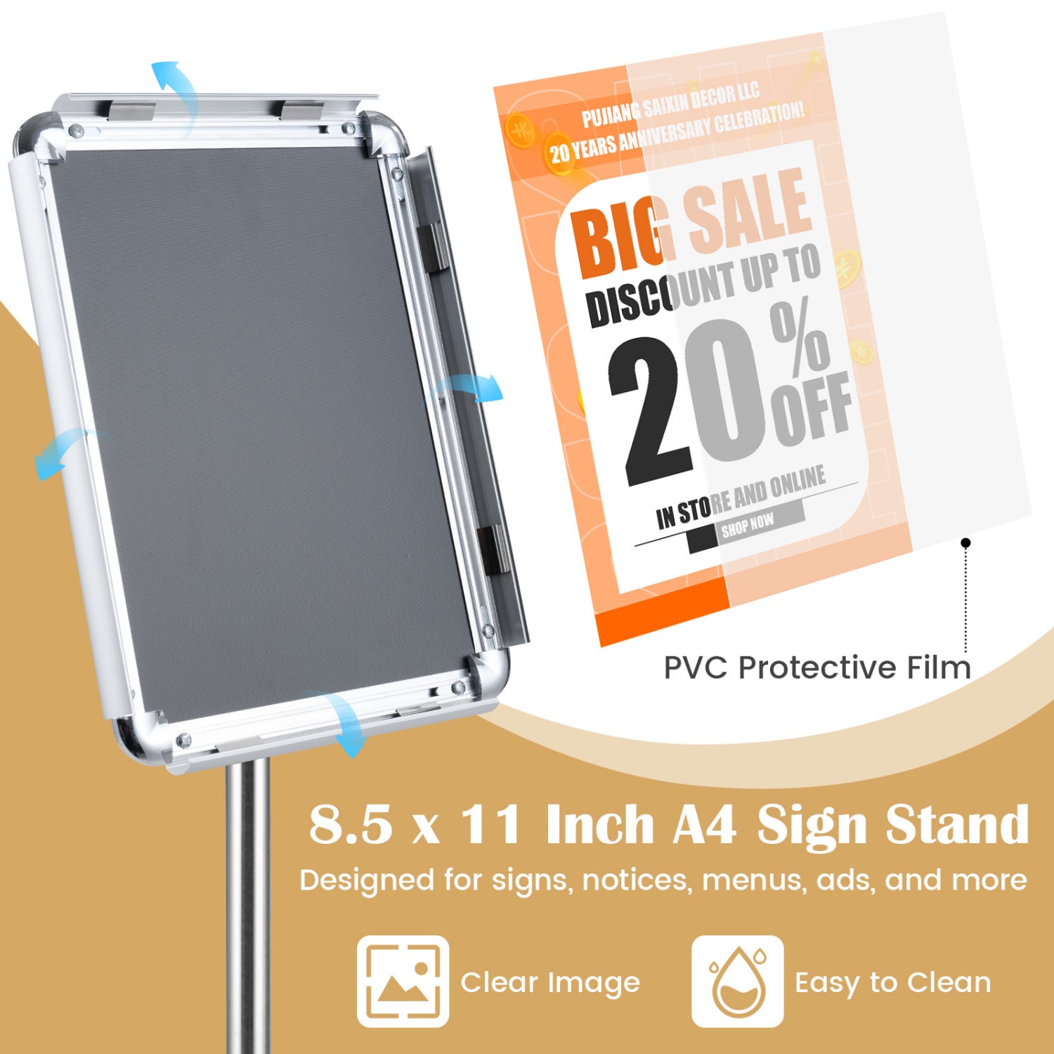 8.5X11Inch Sign Holder Stand, 360° Rotation, Snap-Open Frame, Silver Home Office at Gallery Canada