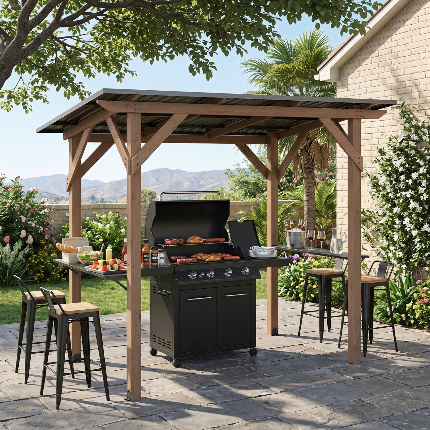 8.6 ft x 5 ft Cedar Wood BBQ Gazebo, Brown Outdoor Grills at Gallery Canada