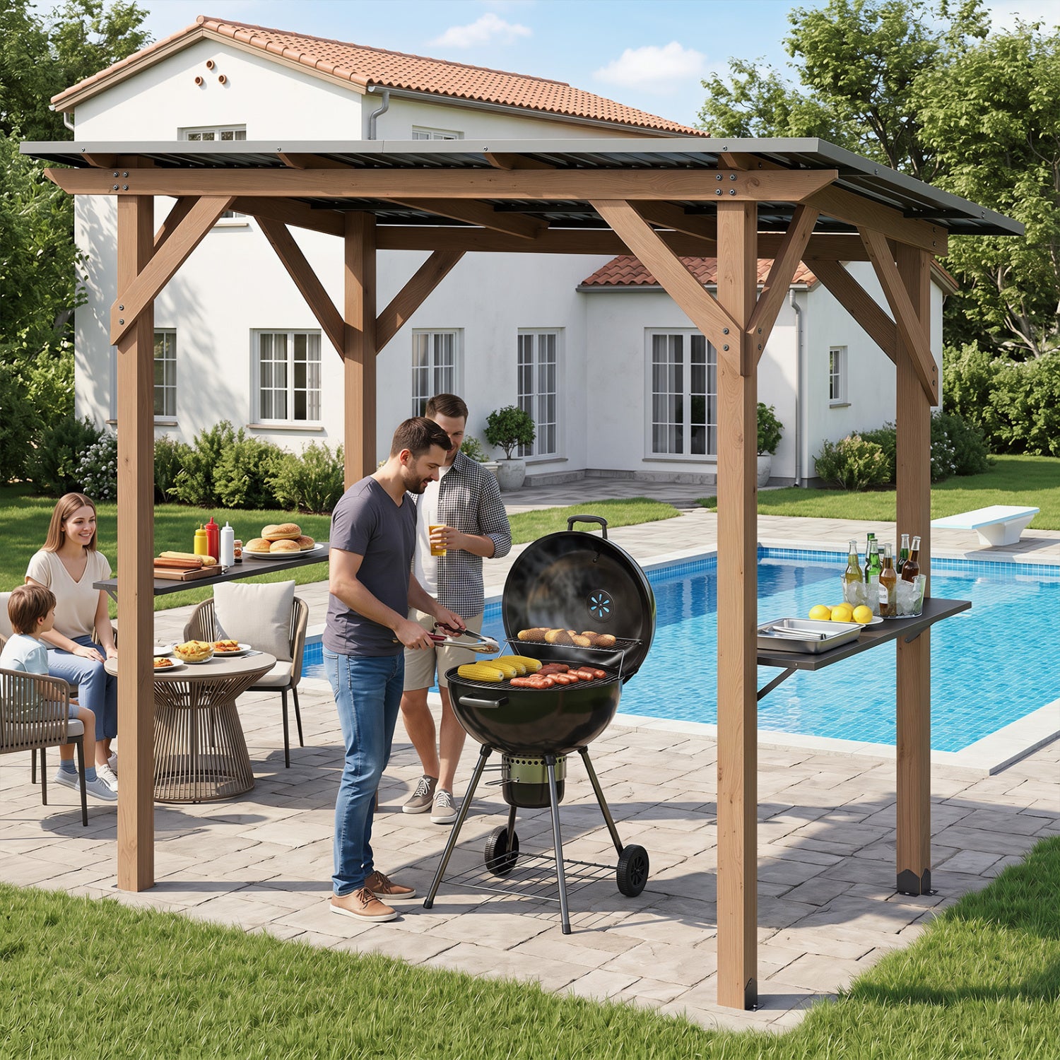 8.6 ft x 5 ft Cedar Wood BBQ Gazebo, Brown Outdoor Grills at Gallery Canada