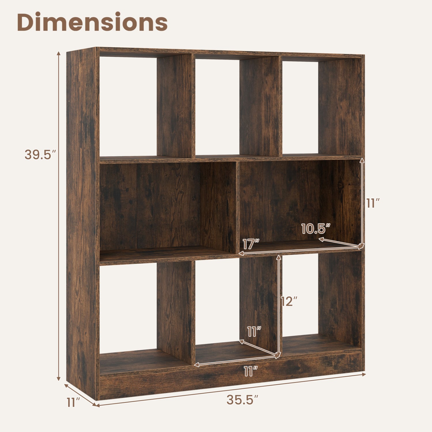 3-Tier 8-Cube Bookcase, 2-Sized Compartments, Rustic Brown Bookcases at Gallery Canada
