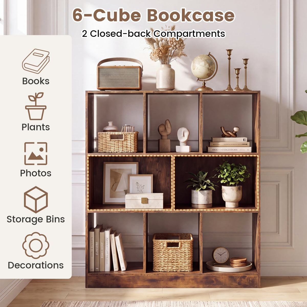 3-Tier 8-Cube Bookcase, 2-Sized Compartments, Rustic Brown Bookcases at Gallery Canada