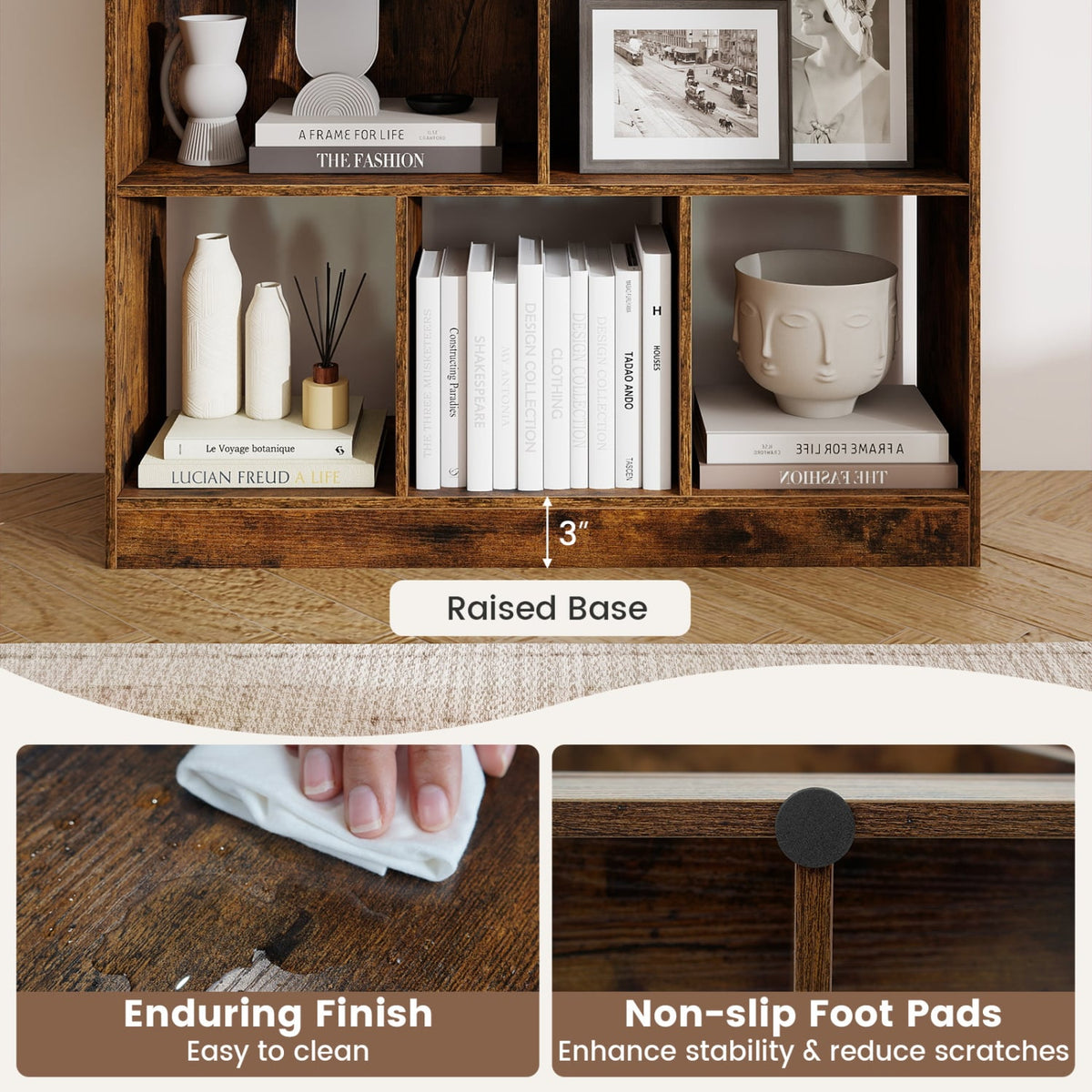 3-Tier 8-Cube Bookcase, 2-Sized Compartments, Rustic Brown Bookcases at Gallery Canada