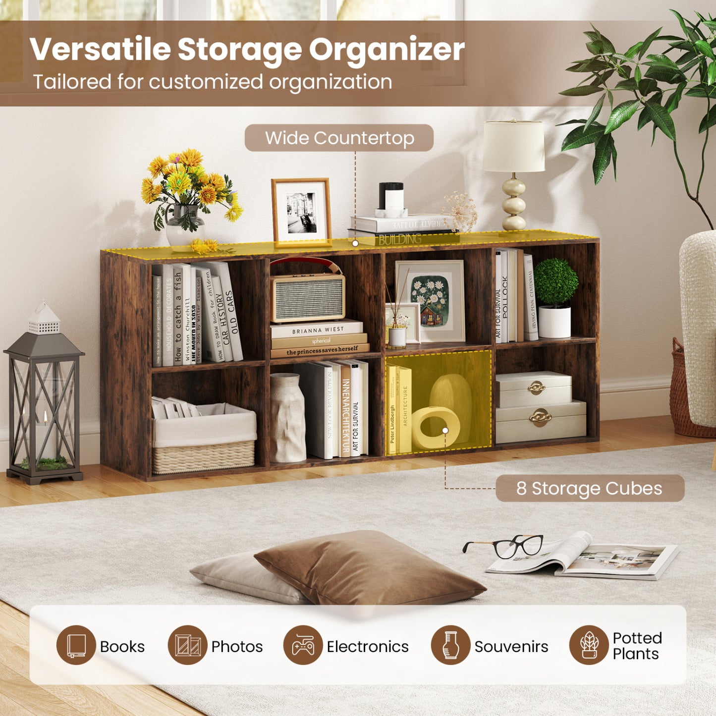 8-Cube Bookcase Bookshelf, Storage Organizer, Rustic Brown Bookcases at Gallery Canada