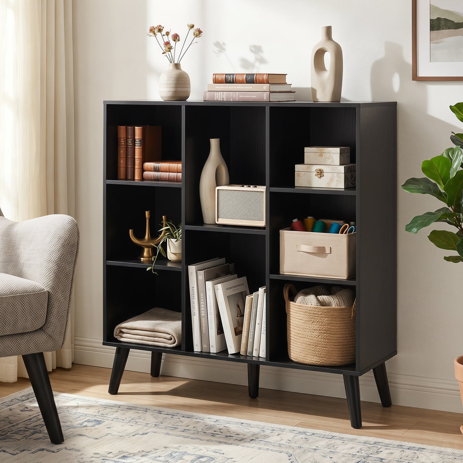 8-Cube Bookcase with Raised Legs, Black Bookcases at Gallery Canada