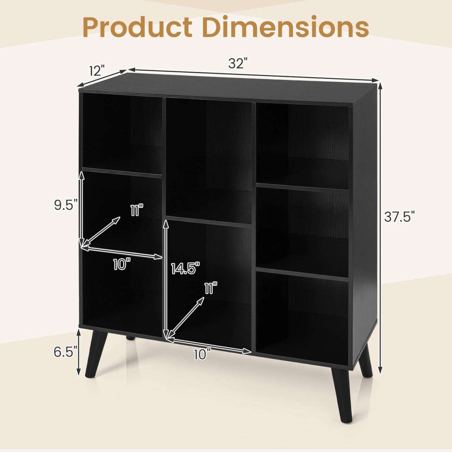8-Cube Bookcase with Raised Legs, Black Bookcases at Gallery Canada