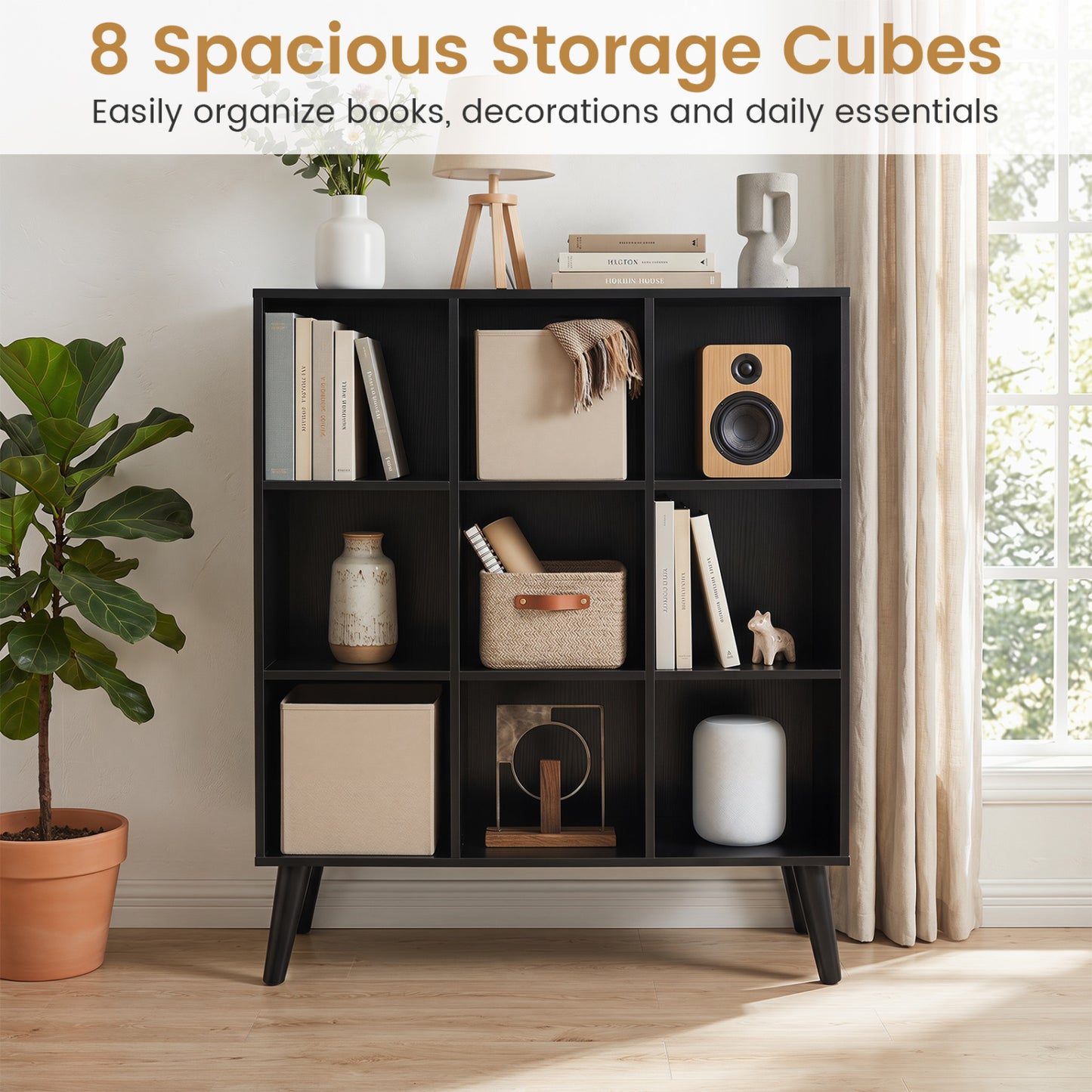 8-Cube Bookcase with Raised Legs, Black Bookcases at Gallery Canada