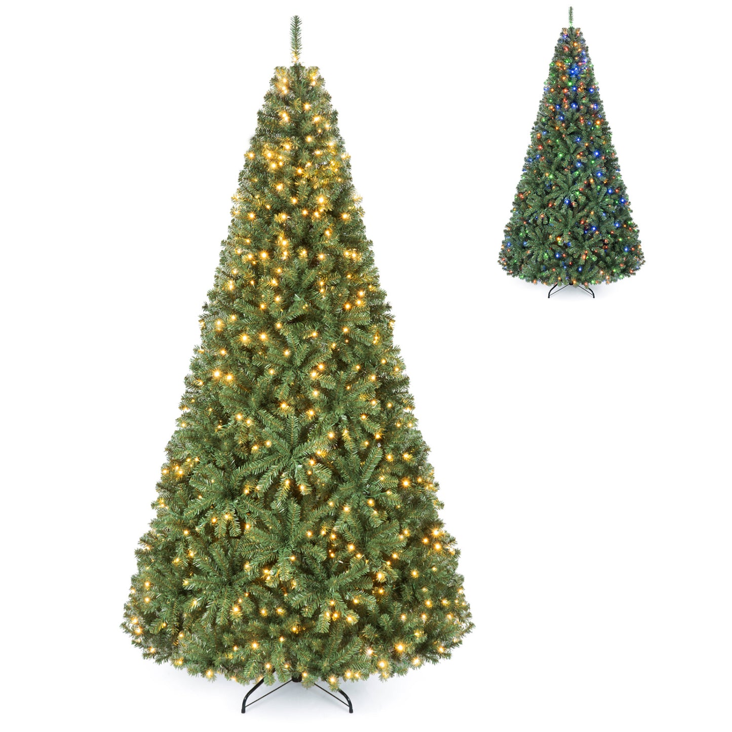 8 FT Artificial Christmas Tree, Folding Stand, 2 Lighting Colors