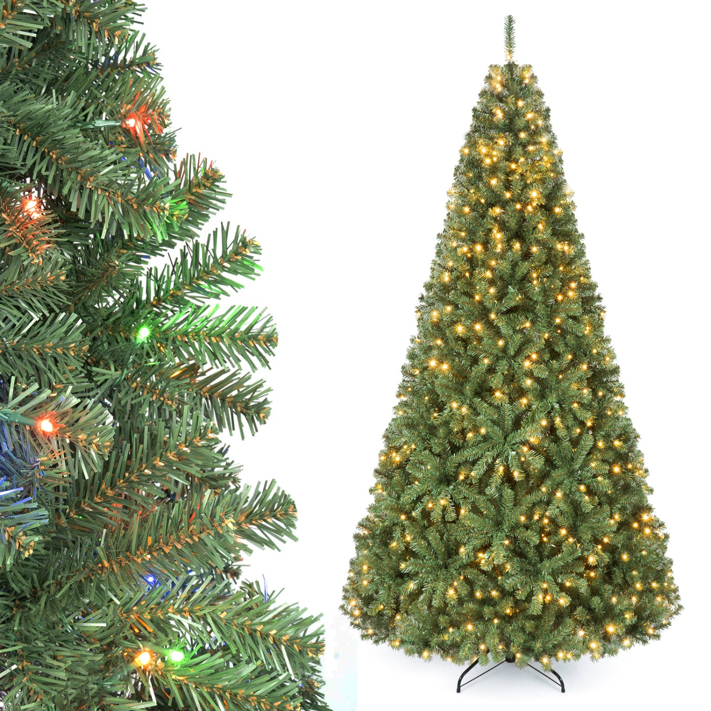 8 FT Artificial Christmas Tree, Folding Stand, 2 Lighting Colors