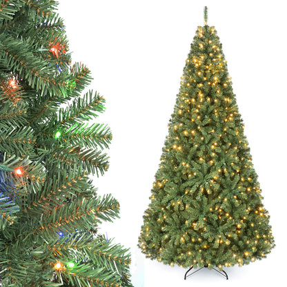 8 FT Artificial Christmas Tree, Folding Stand, 2 Lighting Colors