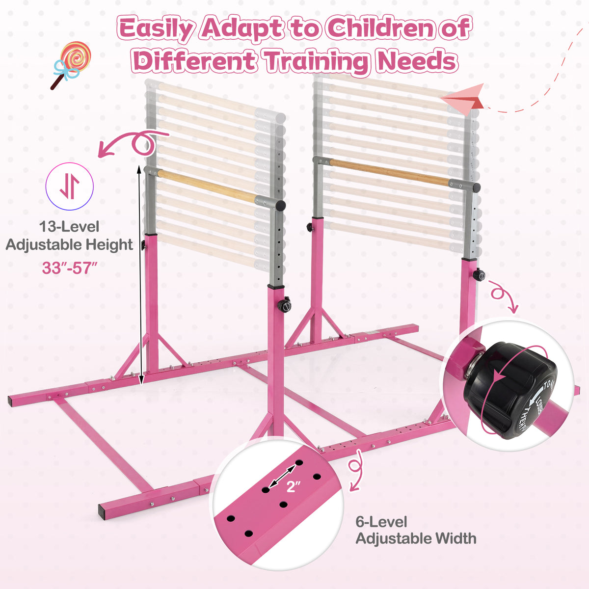 8 FT Double Horizontal Bars with 13-Level Adjustable Heights and 6-Level Adjustable Width, Pink Yoga Accessories at Gallery Canada