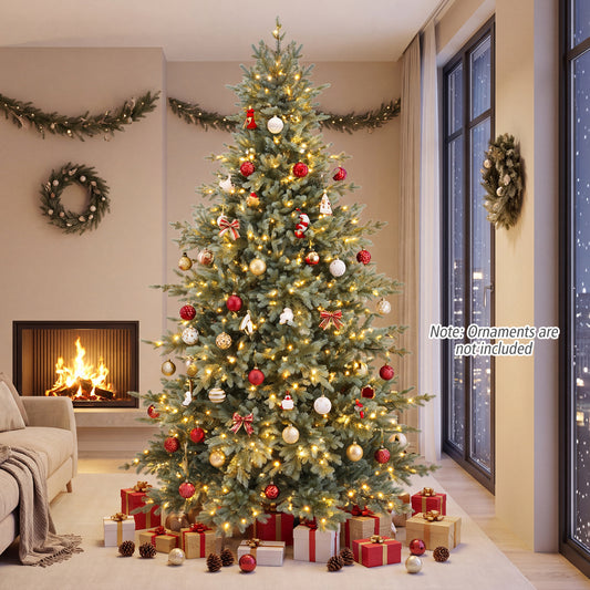 8 FT Pre-Lit Artificial Christmas Tree, 630 Warm White LED Lights, Green Christmas Tree Green at Gallery Canada