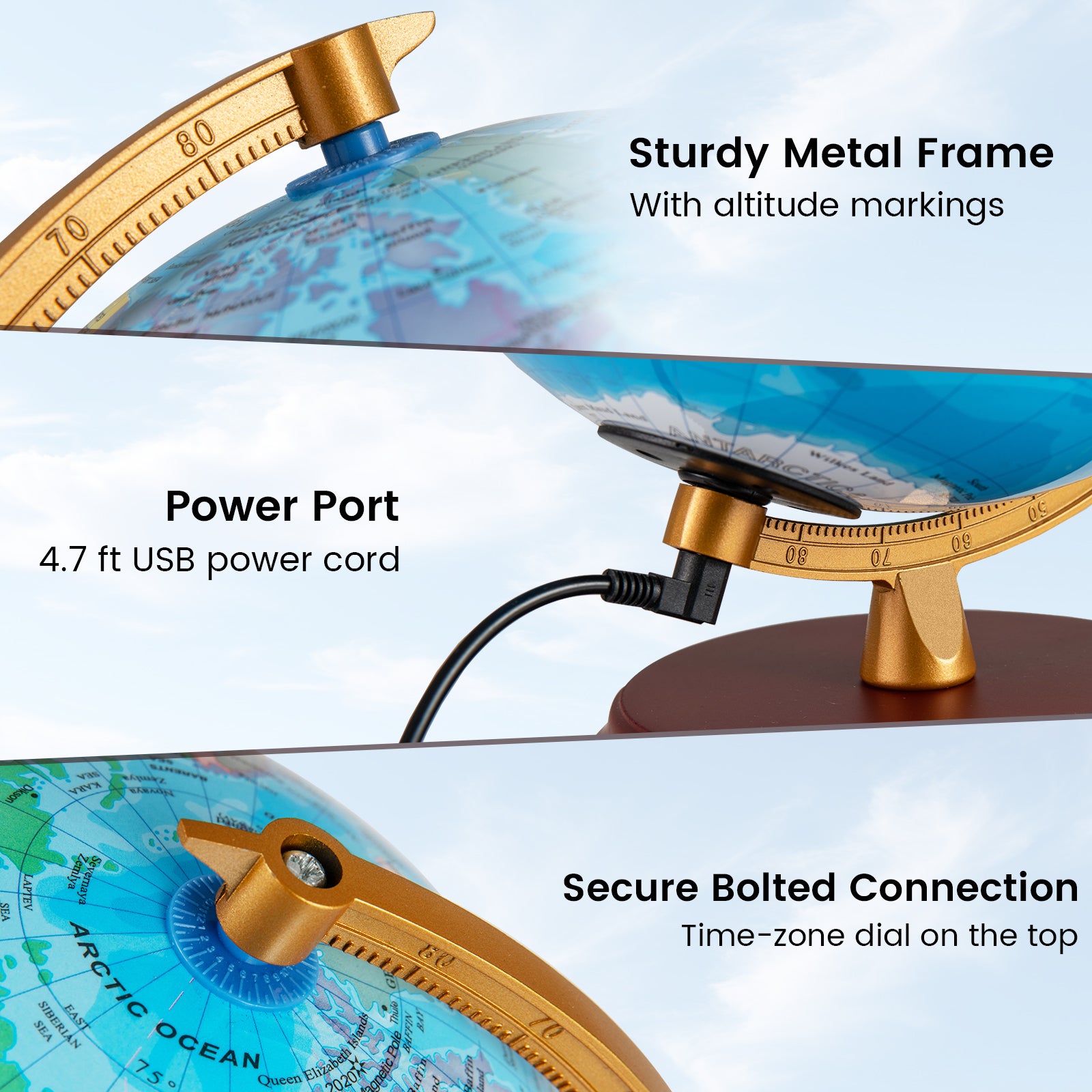 8 Inch Illuminated World Globe Night Light, Wooden Stand, HD Map, Blue Learning Toys at Gallery Canada