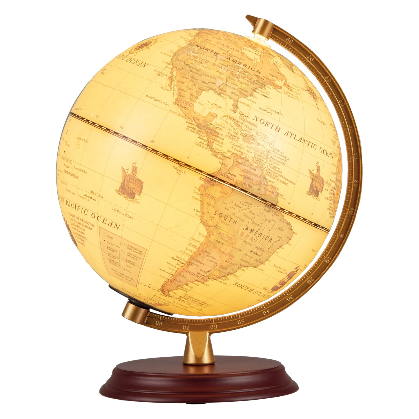 8 Inch Illuminated World Globe Night Light, Wooden Stand, HD Map, Bronze Learning Toys Bronze at Gallery Canada