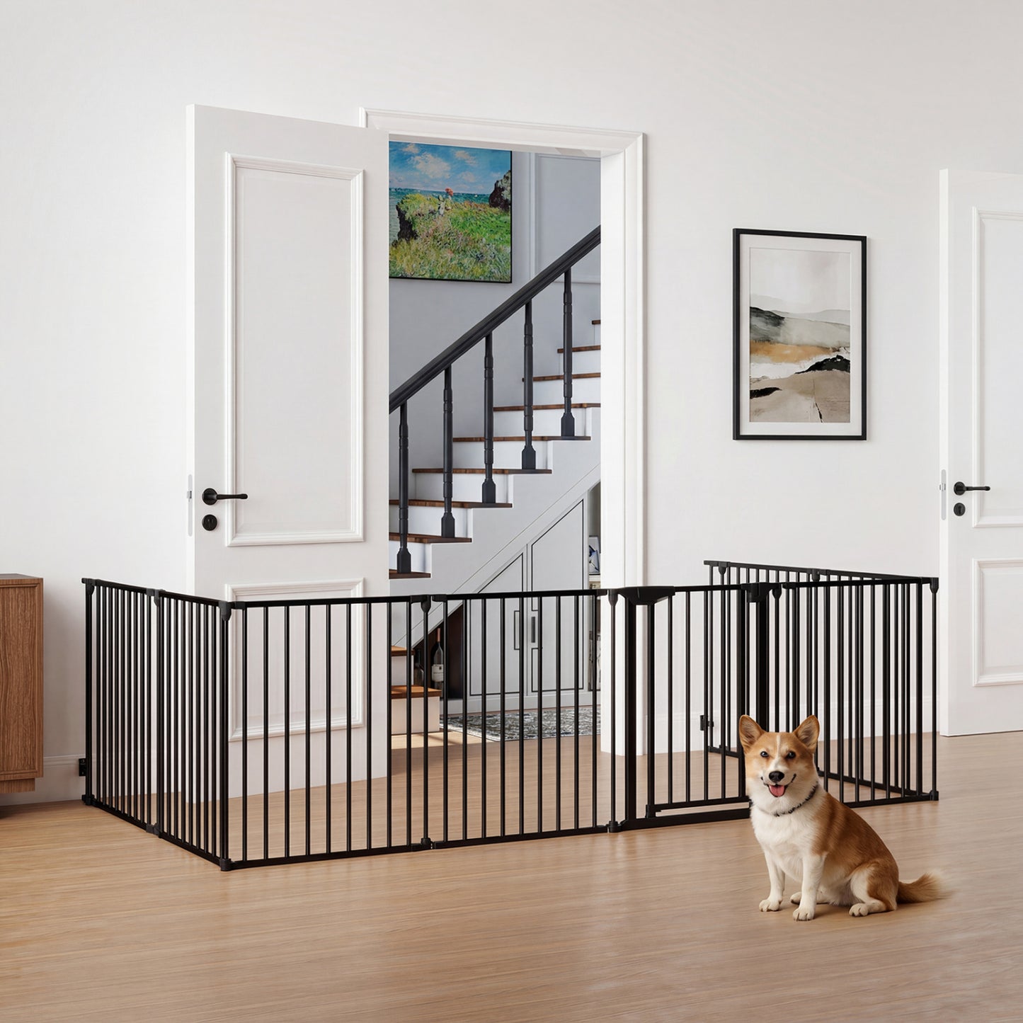 8-Panel Extra Wide Baby Gate Adjustable Pet Safety Fence with Auto-close Door, Black Pet Gate at Gallery Canada