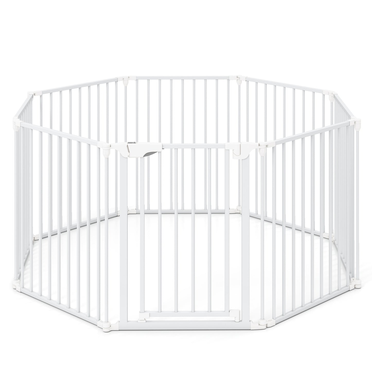8-Panel Extra Wide Baby Gate Adjustable Pet Safety Fence with Auto-close Door, White Pet Gate at Gallery Canada