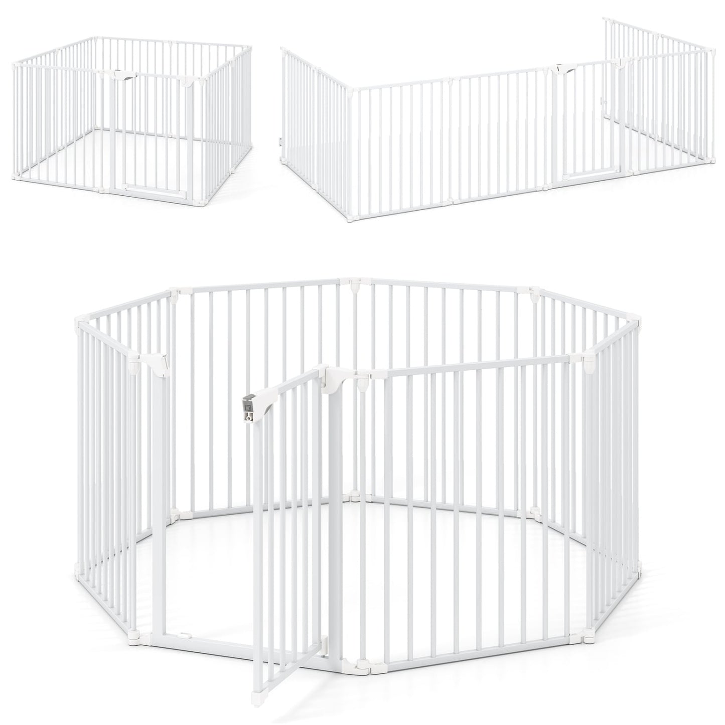 8-Panel Extra Wide Baby Gate Adjustable Pet Safety Fence with Auto-close Door, White Pet Gate at Gallery Canada