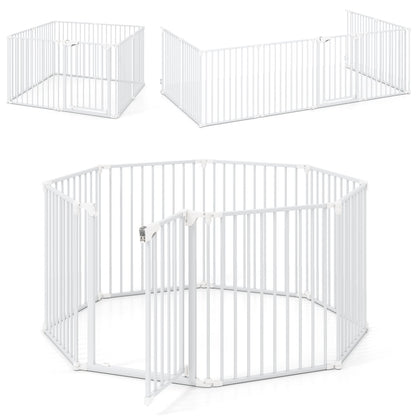 8-Panel Extra Wide Baby Gate Adjustable Pet Safety Fence with Auto-close Door, White Pet Gate at Gallery Canada