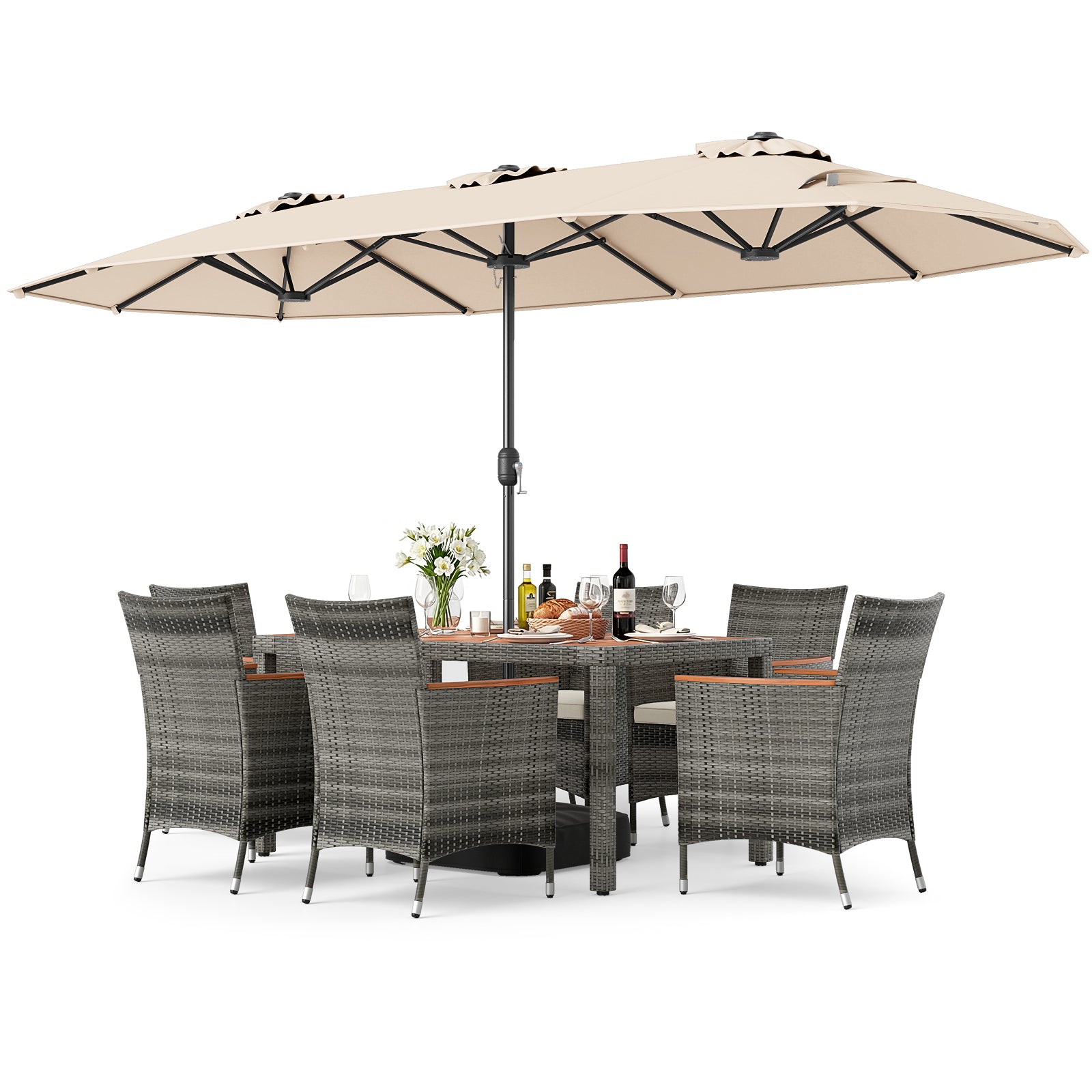 8-Piece Patio Dining Set, Double-Sided Market Umbrella, Beige Patio Dining Sets at Gallery Canada